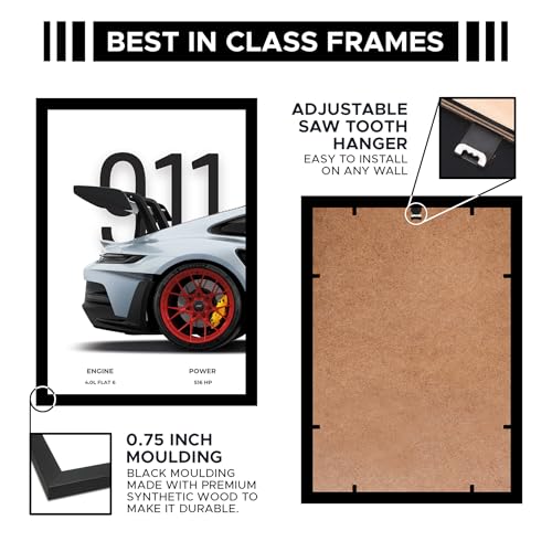 Image of CodersParadise Framed Wall Poster (12x18 Inch) | Inspirational Quote Wall Art | Minimalist Motivational Home Decor for Living Room & Office | Ready-to-Hang Display Frame (Porsche GT3RS)