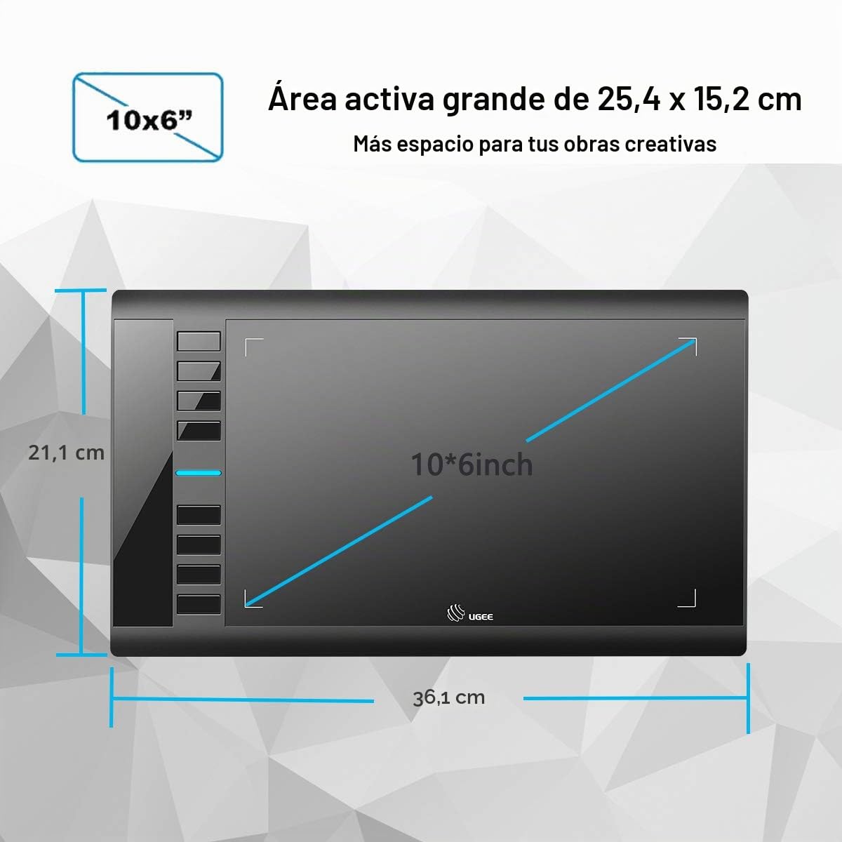 Graphics Drawing Tablet, UGEE M708 10 x 6 inch Large Drawing Tablet with 8 Hot Keys, Passive Stylus of 8192 Levels Pressure, UGEE M708 Graphic Tablet for Paint, Design, Art Creation Sketch