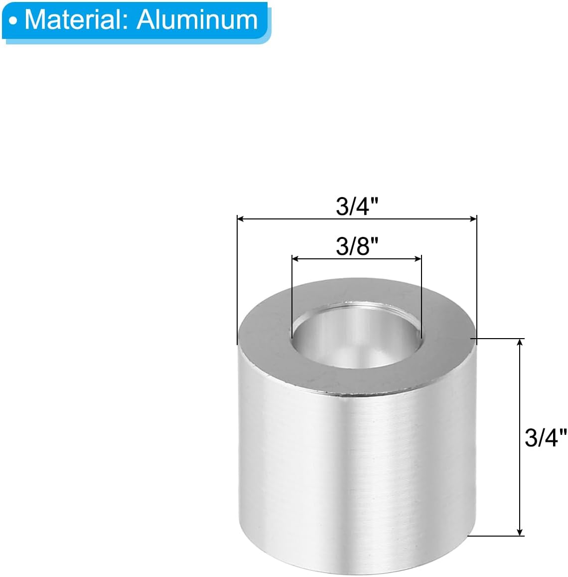 PATIKIL M10 Aluminum Spacers, 10 Pcs Metal Spacer Aluminum M10 X3/4"OD X3/4"L Aluminum Spacer Screw Standoff Round for 3/8" or M10 Screw Bolts, Silvery