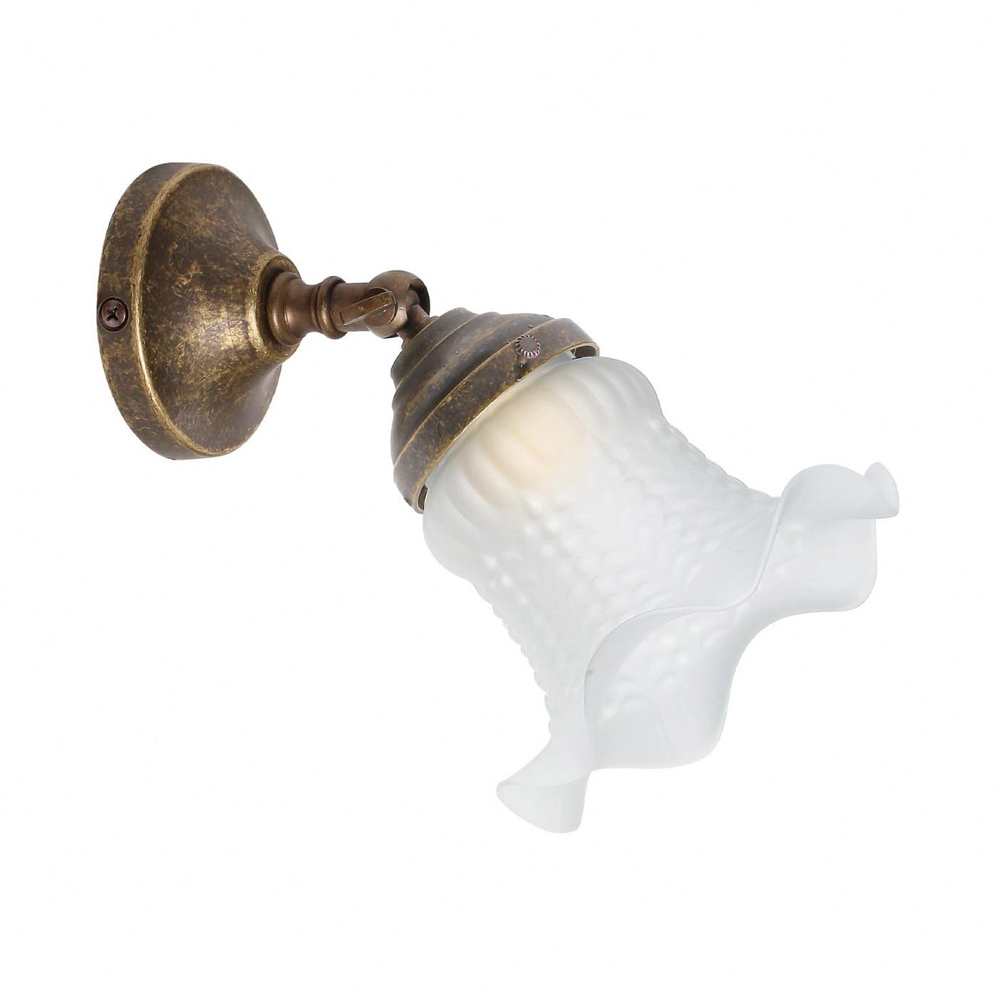 arterameferro Applique Lampada da Parete Faretto in Ottone Brunito con Vetro Bianco Satinato, E14 Max 40W, Diametro Base 8 cm, Lunghezza 14 cm, Altezza 10 cm