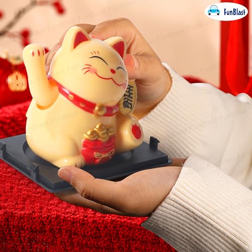 Image of FunBlast Maneki Neko Lucky Cat, Waving Arm Solar Powered Good Luck Wealth Welcoming Display Car Decor Paw Up with Arm, Decor Item for Home, Office and Car (Random Color;Pack of 2)
