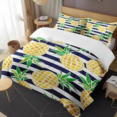 Fruit Stripe PaintingBedding Set for Boys Girls Bedroom Decor, Pineapple Cute Summer Comforter Set, Kids Adult Toddler Bedroom Quilted Duvet and 2 Pillow Shams (Queen) 51jaRDR65wL. SS400