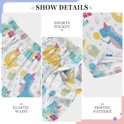 ZZXXB Dinosaur Birthday Balloon Boys Long Pants Soft Trousers Elastic Waist Kids Lounge Bottoms with Pockets S-XL4