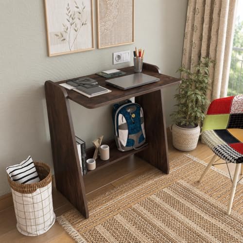 Image of Studio Kook Milano Study Table, Engineered Wood, Modern Computer Desk with Storage Shelf, 80cm Height x 75cm Width, Engineered Wood, Matte Finish (Junglewood) DIY (DO IT Yourself) Assembly