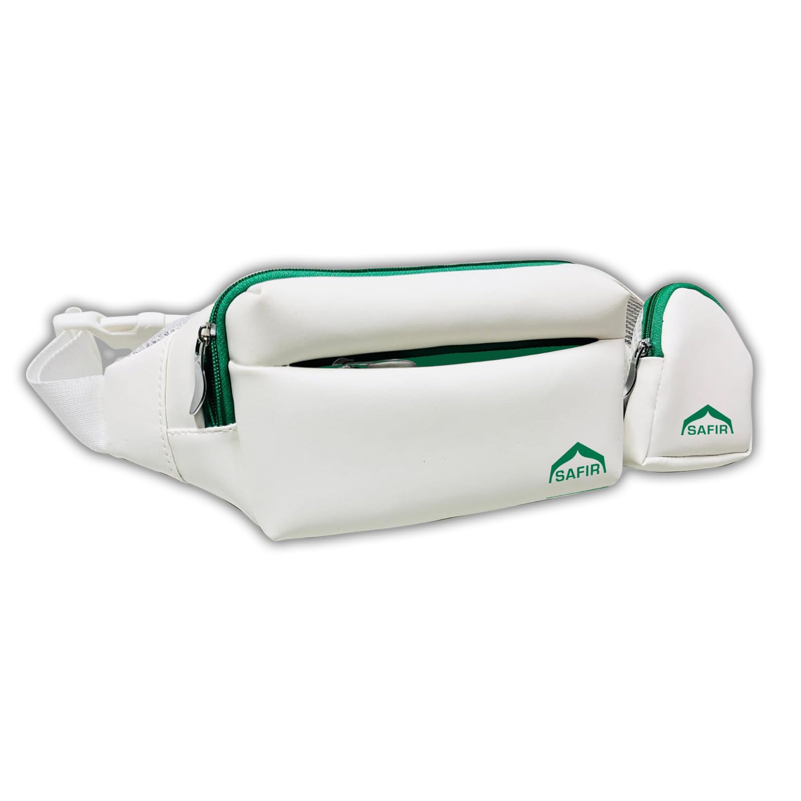 Safir Ihram Belt for Umrah, Men's, White and Green zip