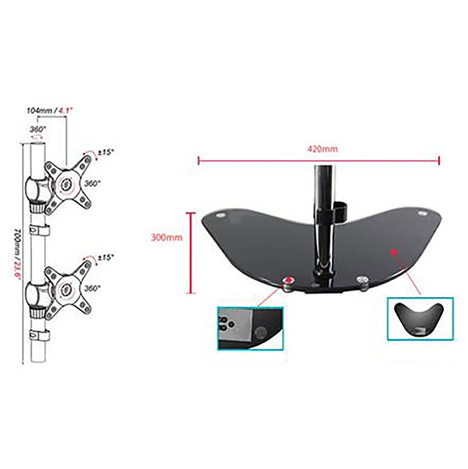 Supporto per TV, altezza regolabile, base telescopica girevole, adatto per TV da 15 a 27 pollici, staffa VESA max 100 x 100 mm
