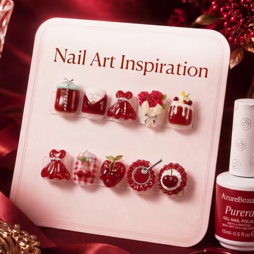 Image of AzureBeauty 15ml HEMA Free Red Purera Gel Nail Polish Set 6 Colors Ruby Burgundy Dark Cherry Red Cat Eye Magnetic Gel Polish Same Color Bottles Soak Off UV LED Nail Art Kit for DIY Home Manicure Salon
