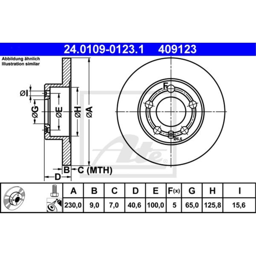ATE, set di dischi freno a disco Ø230 completamente rivestito posteriore + pastiglie freno per Polo T-Cross I Roomster Kamiq Rapid Spaceback Scala