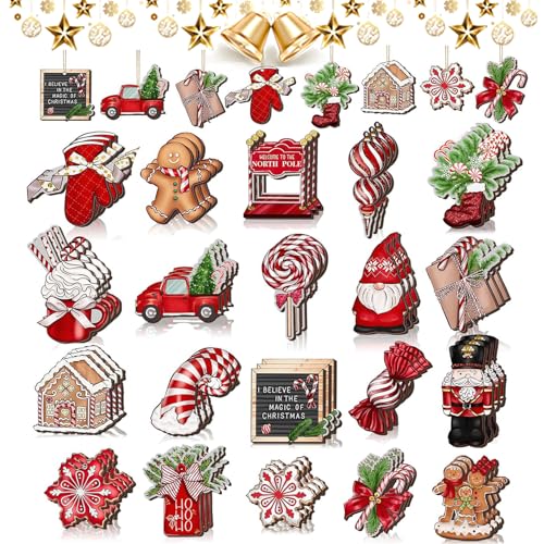 40 Stück Weihnachtsbaumschmuck Holz Set – Baumschmuck Weihnachten...