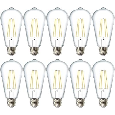 Sunco 10 Pack 60W Vintage LED Edison Bulbs Equivalent 8.5W CRI92 800 Lumens, Dimmable ST64 Filament 4000K Cool White E26 Medium Base Light Bulbs High Brightness Clear Glass Waterproof UL