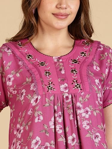 Image of 9shines Label Stylish Alpine Nighty Maxi for Women | Full Length Trendy Nightgown | Premium Nightdress | Nightwear | Embroidery Nighty with Pockets (2892)