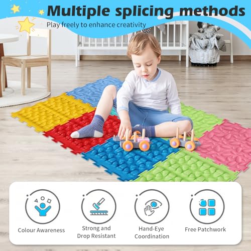 Massage Puzzle Sensorische Bodenmatte,8 Stück 25.5x25.5cm Orthopädische Sensorik Strukturmatten Spielmatte Puzzlematte für Taktile Wahrnehmung,Sinnesmatten für Autistische Kinder