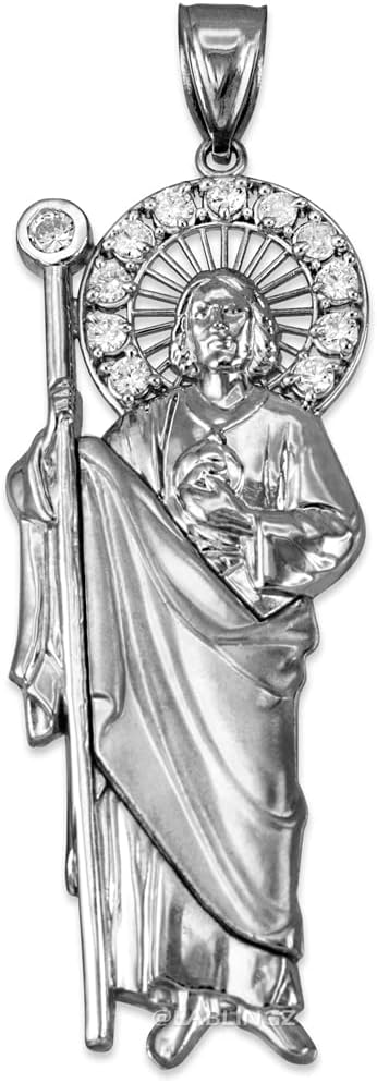 Sterling Silver Saint Jude CZ Pendant (L-3")