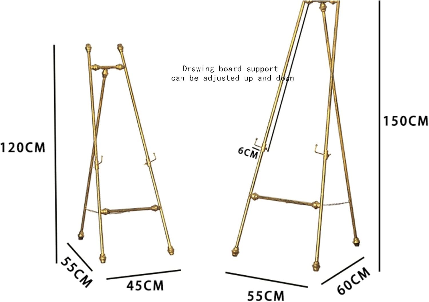 Chevalet d'art Portable et réglable en Fer - Support Pliable en métal de 120 cm pour Croquis, Peinture, Photos et Affiches en extérieur - Idéal pour Les Artistes et Les Adultes, Finition dor