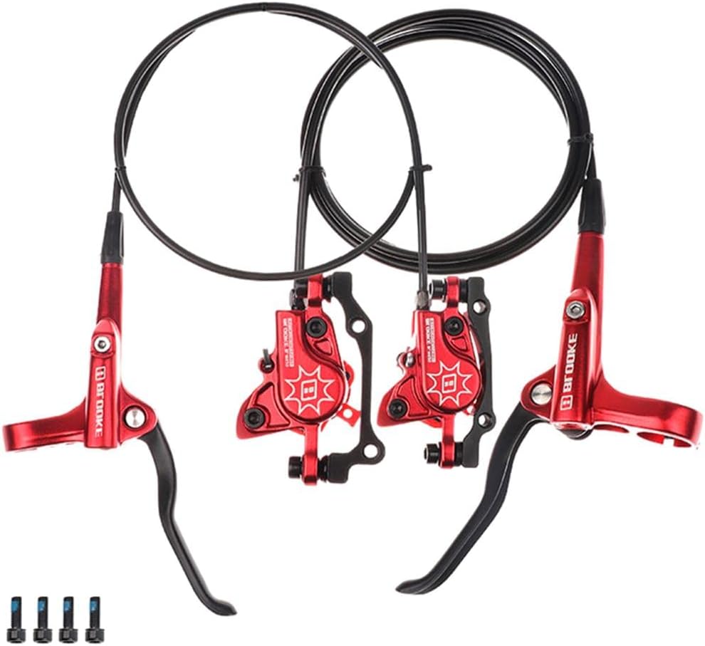 Mountain Bike Hydraulic Disc Brake Set, Efficient Braking in All Conditions, weight Aluminium Alloy, 160mm Rotors, Universal Fit, Bike Repair Parts - Red L Rear R Front
