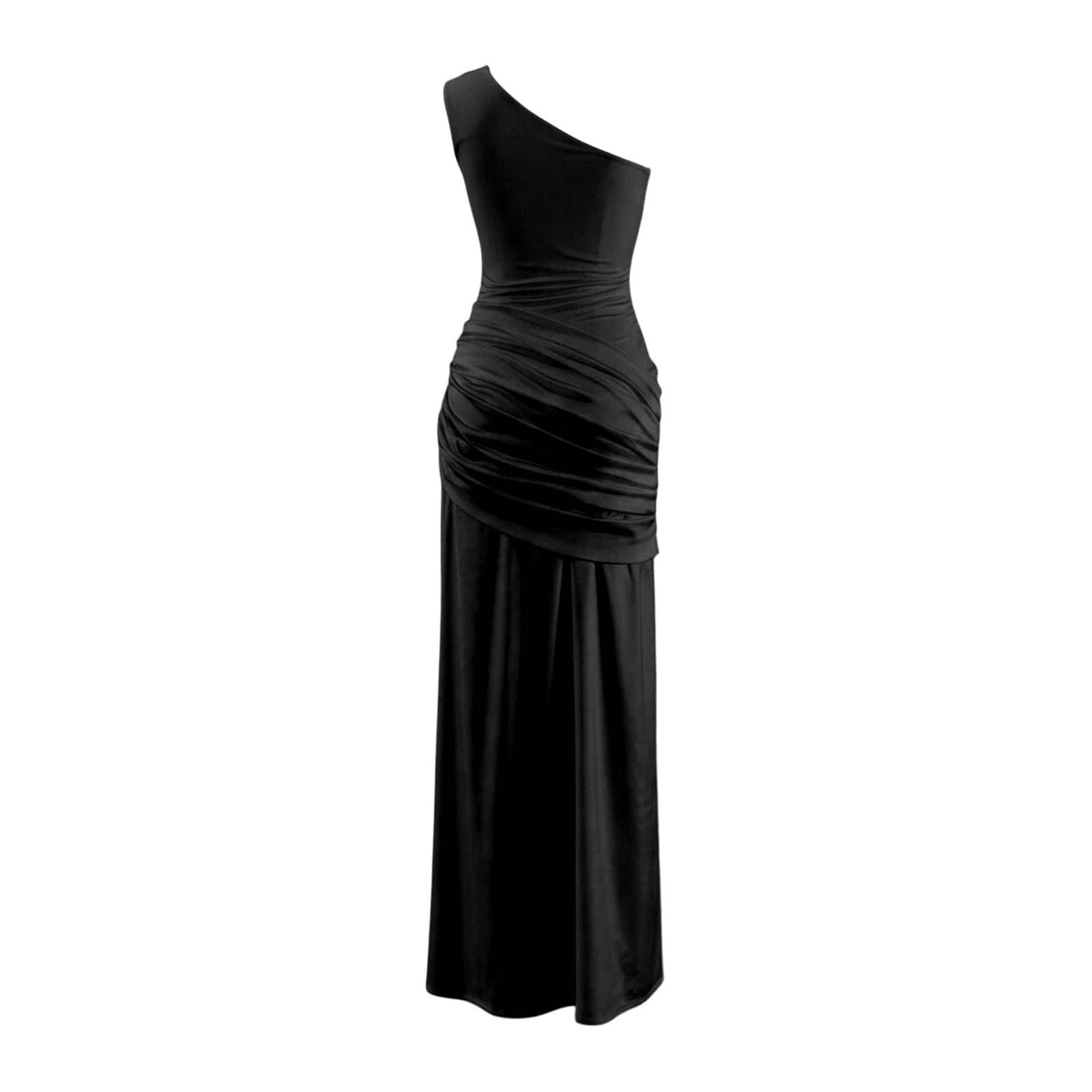 Générique Robe de soirée Longue sans Manches en Satin froncé pour Mariage, fête, Robe Longue en Satin