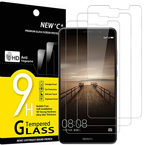 NEW'C 3 Unidades, Protector de Pantalla para Huawei Mate 9, Antiarañazos, Antihuellas, Sin Burbujas, Dureza 9H, 0.33 mm Ultra Transparente, Vidrio Templado Ultra Resistente