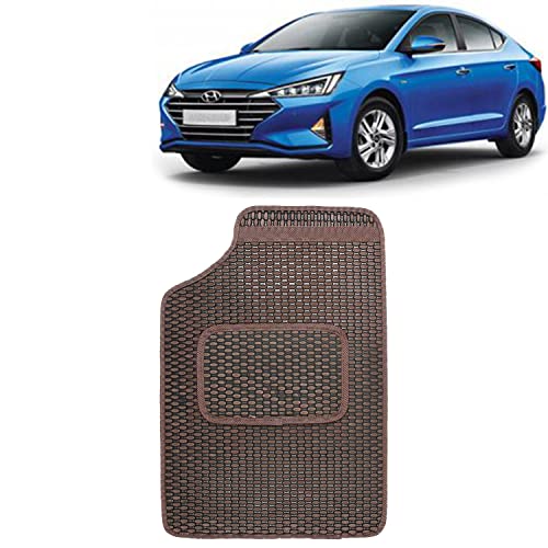 Image of Kingsway Dotted Design Car Floor Foot Mats Universal Fit for Hyundai Elantra, Model Year : 2020 Onwards, Water and Dustproof, Color Brown, Set of 5 Pieces