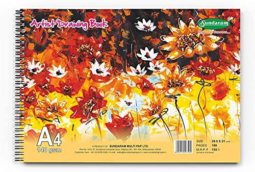 Image of Sundaram| Sprial Boumd(wiro)| A4 Drawing Book| 100 Pages(50 Sheets)| 29.5 x 21 cm| Pack of 1