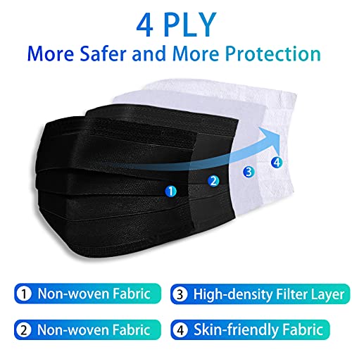 Caremore Disposable Black Face Mask 4-Ply For Adult(50 Individually Wrapped),Astm Level 2 Face Masks, Breathable Safety Mask(Black) #TOP2