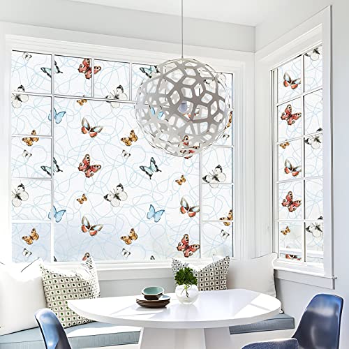 Dktie Bathroom Window Privacy Film Butterfly Pattern Stained Glass Window Film, Frosted Material, High Privacy Protection, Static Cling Without Glue (Ctblt221, 17.5'' X 78.7'') #TOP3