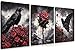 3 Piece Gothic Crow Canvas Wall Art Halloween Decor, Framed Dark Butterfly Aesthetic Pictures Prints, Goth Romantic Red Rose Wall Decor for Living Room Bedroom Halloween Decorations – 16x24in