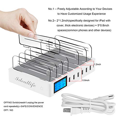 Ideallife Qc 3.0 Charging Station Dock For 7 Ports Usb Charger, 60W Desktop Docking Station Organizer With 7 Short Mixed Cables For Cell Phones, Smart Phones, Tablets (White) #TOP2