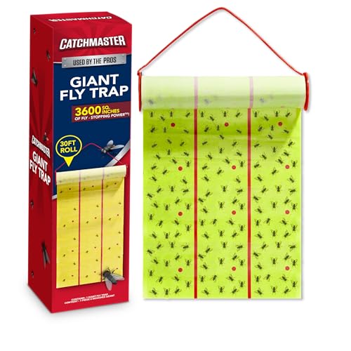 Catchmaster Giant Fly Glue Trap 1-Pack 30 Feet Each, Adhesive Fly Traps Outdoor, Sticky Bug Catcher, Bulk Flying Insect Paper Roll, Pet Safe Pest Control for Garage, Barn, Greenhouse & Garbage Room