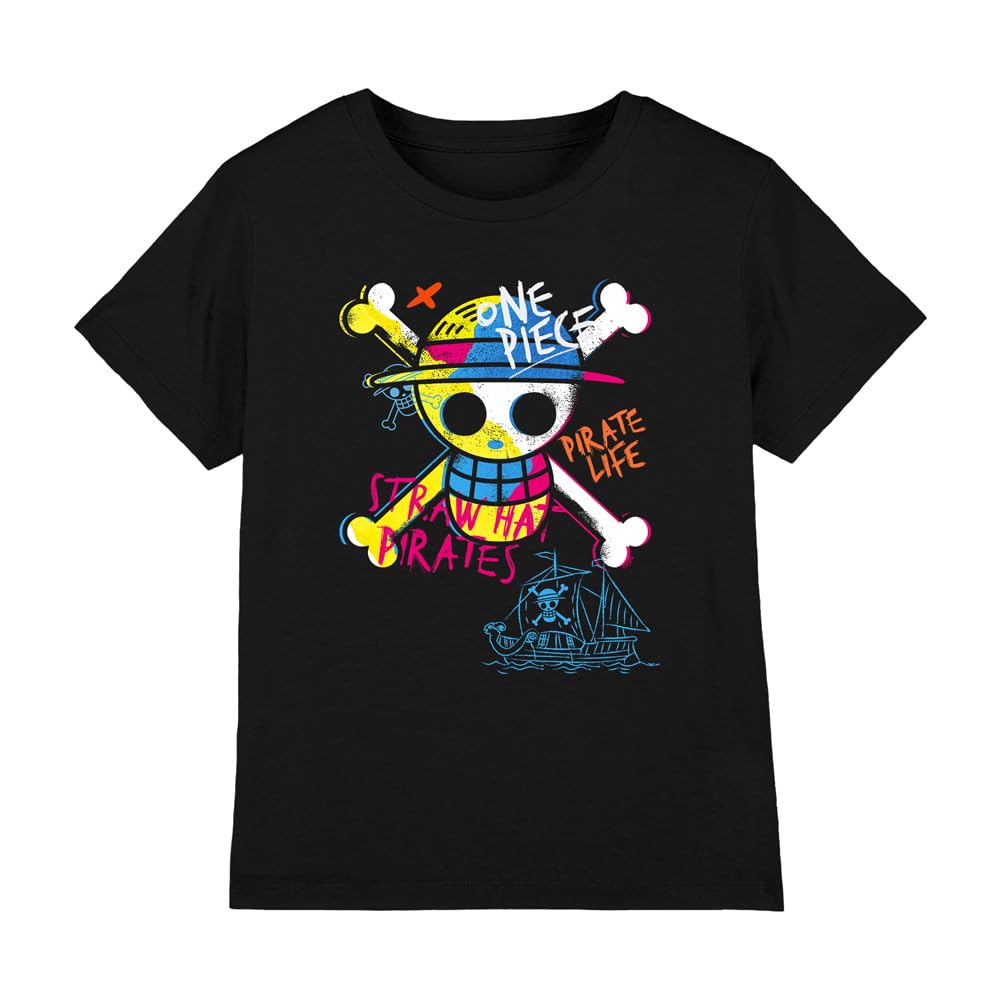 Netflix Boys Black One Piece Jolly Roger Graffiti Kids T-Shirt, 9-10 Years Uk