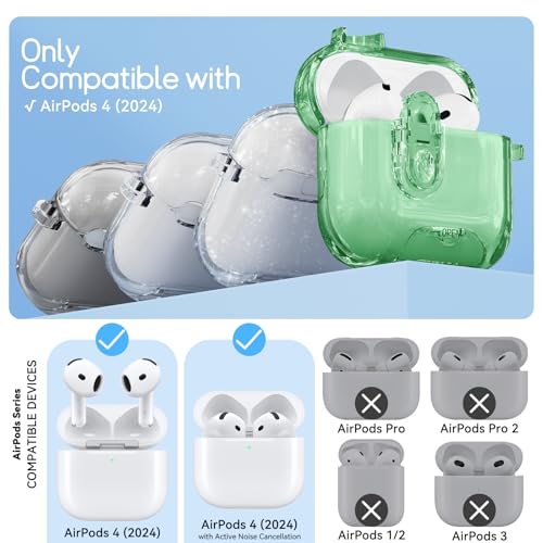 Image of for AirPods 4 Case 2024 with Safety Lock,Pine Green | Clear Case with Phone Stand & Cleaner Kit,Cute Floral Chain for Women Girls,Soft TPU Protective Cover,Shockproof