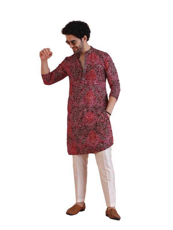 Men's Cotton Blend Abstract Printed Kurta Pyjama Set | Festive Wedding Party Ethnic Wear-image-18