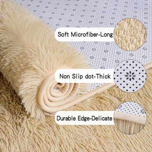 KING DARE 9x12 Area Rug for Living Room Plush Carpet, Soft Fluffy Shaggy Fuzzy Furry Large Beige Rug, Anti-Slip Washable Modern Floor Rug for Bedroom Home Aesthetic Decor