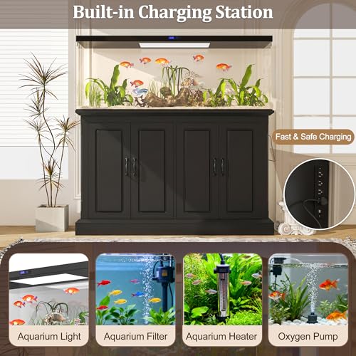 Image of 55-75 Gallon Aquarium Stand with Power Outlet, Heavy Duty Fish Tank Stand with 4 Cabinets, Storage Cabinet for Turtle Tank & Reptile Terrarium, 880LBS (50 inch-Black)