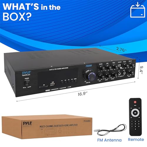image for Pyle 5-Channel Wireless Bluetooth 5.0 Audio Amplifier - Stereo Amp for
