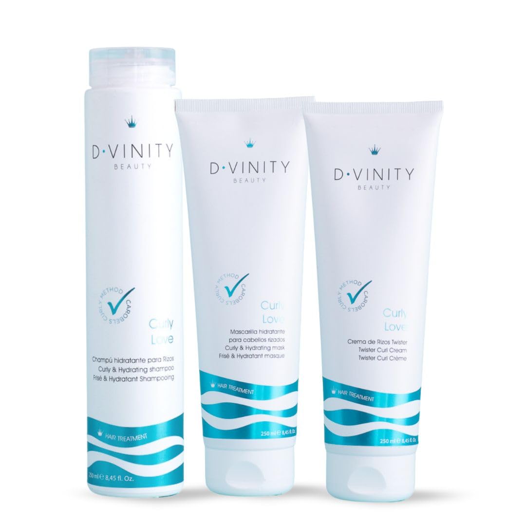Rutina Curly Love 3 Pasos D·VINITY – Champú Low-Poo, Mascarilla y Crema Definidora | Método Curly | Hidratación, Definición y Control del Frizz