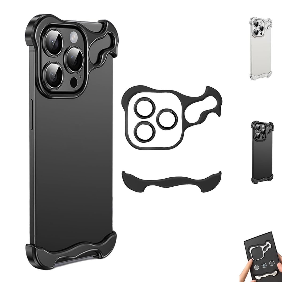 PUCHEN Upgraded Metal Corner Pad Anti-Fall Phone Case for iPhone 15 Pro Max, Special-Shape Frameless Slim Design with Lens Protective Phone Case for iPhone 15 Pro Max (Black, iPhone 15 Pro Max)