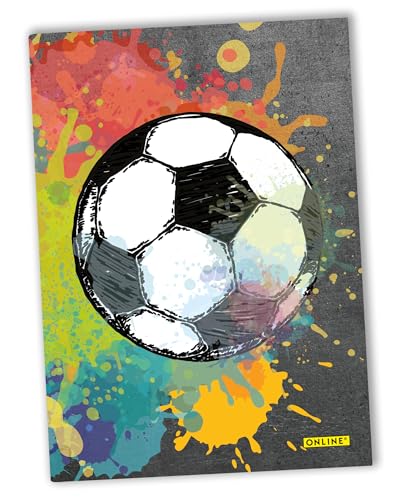 ONLINE Notizbuch Soccer I Buch mit Hard-Cover I DIN A5, 80g/m², 192 Seiten I Kladde für Notizen mit Fußball-Motiv I Notizblock für die Schule und Büro I Tagebuch für Notizen, Skizzen, Lettering