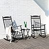 VEIKOU Rocking Chair, 3 Pc Wooden Rocking Chair All Weather Resistant Outdoor Indoor, Patio Rocker Chair with High Back & Side Table, Smooth Rocking, Supports 275Lbs, Black