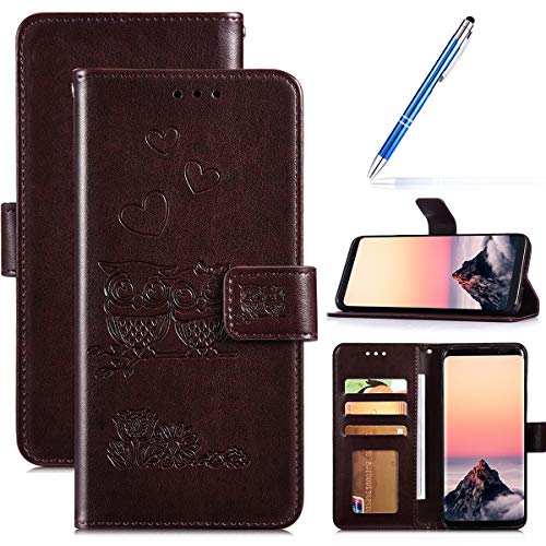 Robinsoni Case Compatible with Samsung Galaxy S9 Phone Case Wallet Galaxy S9 PU Leather Cover Shockproof Kickstand Case Flip Notebook Style Phone Cover Heavy Duty Case Hard Case Owl Printed Brown