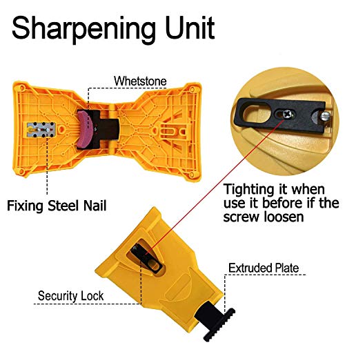 MQ Chainsaw Sharpener, Chain Saw Blade Sharpener with 3 Pcs Whetstone Portable Universal Easy Fast Chainsaw Teeth Sharpening Stone Grinder Tools Fit for 14 16 18 20 Inch Chain Saw Bar with Two Holes - Thumbnail 6