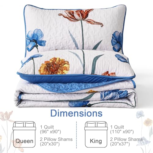 Parure de lit réversible bleu floral en microfibre douce King Size haut de gamme - 8
