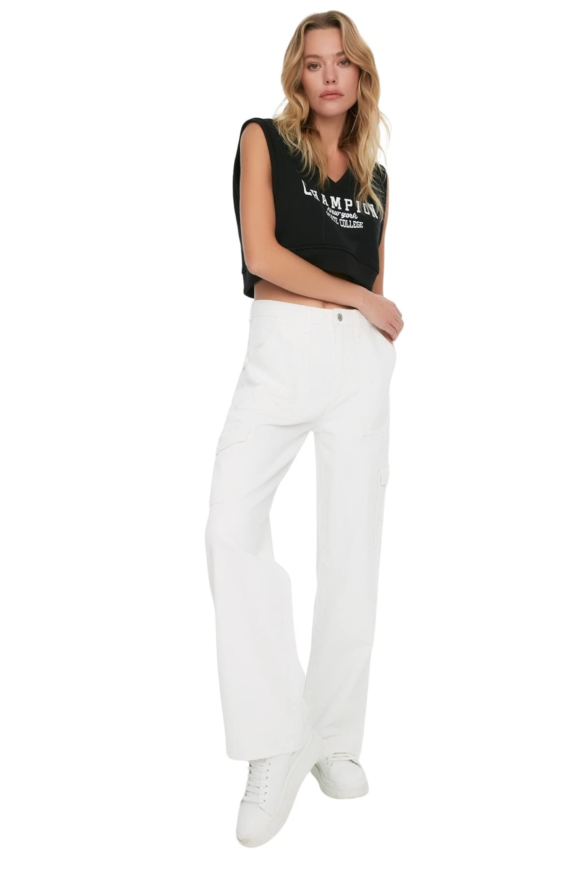 Trendyol Damen Weiß High Waist Wide Leg Jeans, 34 Eu