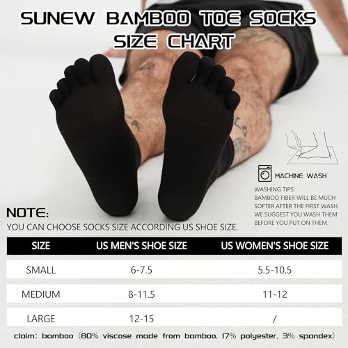 Sunew Toe Socks for Men Women,Viscose Breathable Athletic Running Five Finger Ankle/Quarter Socks 3 Pairs3