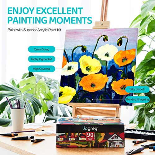 Upgrey Acrylic Paint Set, Art Paints, Rich Pigments Acrylic Paint For Artists Kids, Non Fading, Art Supplies For Canvas Painting, Craft Paint For Wood Fabrics Ceramics Stone (90 Colors(22 Ml/0.74 Oz)) #TOP4