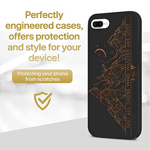 Caseyard Wood Phone Case For Iphone 8 Plus Laser Engraved Tribal Mountains Design Black Wood Compatible Iphone Case Protective Shockproof Slim Fit Cell Phone Cover For Men & Women #TOP1