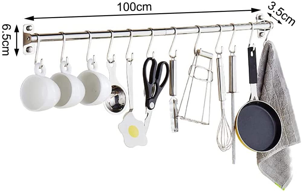 Estante De Pared Multiusos Pan Olla Estante Colgante Utensilios De Cocina De Acero Inoxidable Colgador Organizador Soporte De Tapa 100cm 18 Ganchos