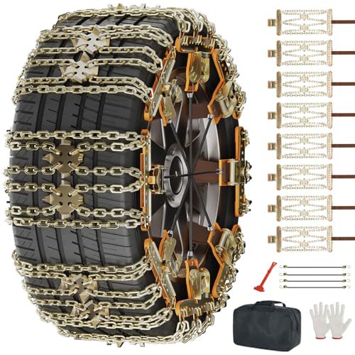 LILYPELLE Upgraded Snow Chains 8 Pack, Tire Chains for Cars/SUVs/Pickup Trucks, Emergency Anti Slip Tire Traction Chains for Tire Width 215-285mm
