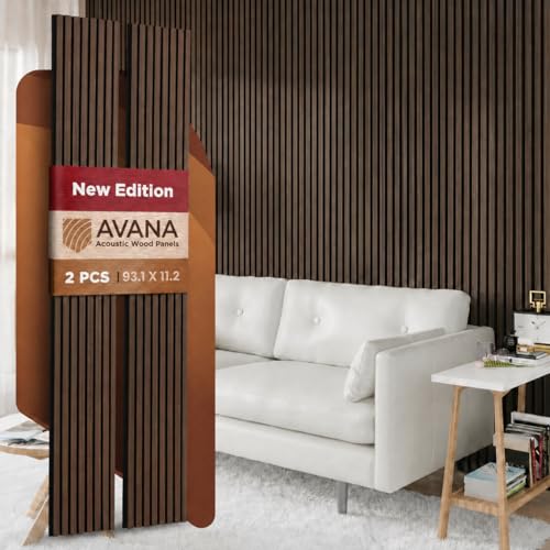 Avana Acoustic Wood Wall Panels &ndash;93.2x11.25 Inch Panels &ndash; Fits 94x12 Layout &ndash; Dark Walnut...