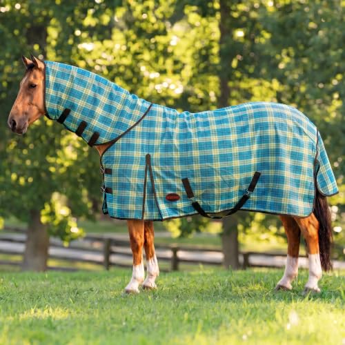 RESISTANCE Fly Sheet for Horses with Neck Cover Durable PVC Hard Mesh Fly Rug, Breathable Coverage, Double Buckle Front, Cross Surcingles & Tail Flap, Adjustable Turnout Sheet (Turquoise, 76") by RESISTANCE - Used condition - Image 5