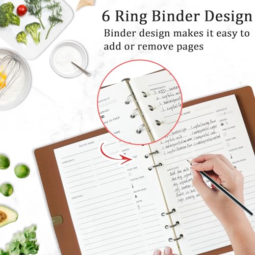 Image of leeveel Blank Recipe Book to Write in Your Own Recipes, 5.6 X 8.2 Recipe Ring Binder with PU Leather Cover, Recipe Journal with 160 Recipes (red)